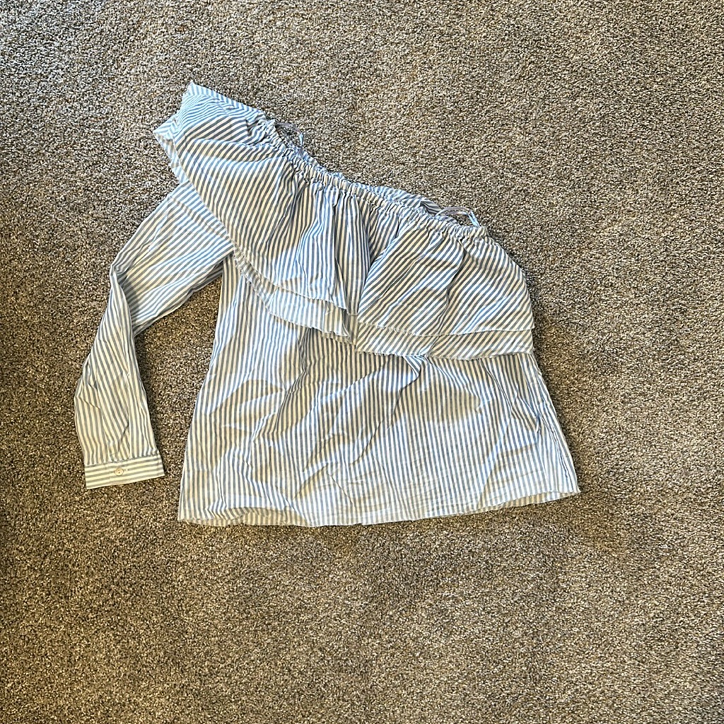 Zara One Shoulder Striped Ruffle Top